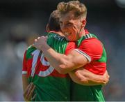 25 July 2021; Eoghan McLaughlin, right, and Enda Hession of Mayo celebrate at the full-time whistle after the Connacht GAA Senior Football Championship Final match between Galway and Mayo at Croke Park in Dublin. Photo by Harry Murphy/Sportsfile
