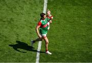 25 July 2021; Lee Keegan of Mayo celebrates with his daughter Líle, aged 14 months, after the Connacht GAA Senior Football Championship Final match between Galway and Mayo at Croke Park in Dublin. Photo by Daire Brennan/Sportsfile