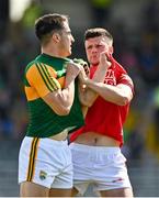 25 July 2021; Brian Ó Beaglaoic of Kerry with Daniel Dineen of Cork during the Munster GAA Football Senior Championship Final match between Kerry and Cork at Fitzgerald Stadium in Killarney, Kerry. Photo by Eóin Noonan/Sportsfile