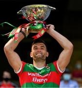 25 July 2021; Mayo captain Aidan O'Shea lifts the Nestor Cup after  the Connacht GAA Senior Football Championship Final match between Galway and Mayo at Croke Park in Dublin. Photo by Ray McManus/Sportsfile