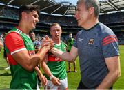 25 July 2021; Mayo manager James Horan and Tommy Conroy celebrate after the Connacht GAA Senior Football Championship Final match between Galway and Mayo at Croke Park in Dublin. Photo by Ray McManus/Sportsfile