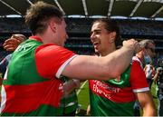 25 July 2021; Paddy Durcan, left, and Oisín Mullin of Mayo celebrate after the Connacht GAA Senior Football Championship Final match between Galway and Mayo at Croke Park in Dublin. Photo by Ray McManus/Sportsfile