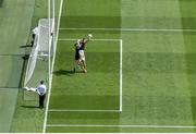 25 July 2021; Damien Comer of Galway in action against Rob Hennelly, left, and Padraig O'Hora of Mayo during the Connacht GAA Senior Football Championship Final match between Galway and Mayo at Croke Park in Dublin. Photo by Daire Brennan/Sportsfile