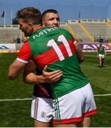 25 July 2021; The Mayo captain Aidan O'Shea is congratulated by Paul Kelly of Galway after the Connacht GAA Senior Football Championship Final match between Galway and Mayo at Croke Park in Dublin. Photo by Ray McManus/Sportsfile