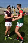 25 July 2021; The Mayo captain Aidan O'Shea is congratulated by Paul Kelly of Galway after the Connacht GAA Senior Football Championship Final match between Galway and Mayo at Croke Park in Dublin. Photo by Ray McManus/Sportsfile