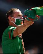 25 July 2021; Mayo supporter Seosamh Ó Maolchroim cheers on his team during the Connacht GAA Senior Football Championship Final match between Galway and Mayo at Croke Park in Dublin. Photo by Ray McManus/Sportsfile