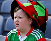 25 July 2021; Eight year old Cullen O'Reilly, from Kiltimagh, Co Mayo, watches the final minutes of the Connacht GAA Senior Football Championship Final match between Galway and Mayo at Croke Park in Dublin. Photo by Ray McManus/Sportsfile