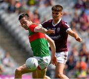 25 July 2021; Stephen Coen of Mayo in action against Paul Kelly of Galway during the Connacht GAA Senior Football Championship Final match between Galway and Mayo at Croke Park in Dublin. Photo by Ray McManus/Sportsfile