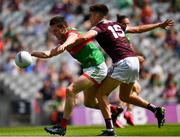 25 July 2021; Stephen Coen of Mayo in action against Paul Kelly of Galway during the Connacht GAA Senior Football Championship Final match between Galway and Mayo at Croke Park in Dublin. Photo by Ray McManus/Sportsfile