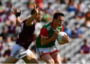 25 July 2021; Stephen Coen of Mayo in action against Damien Comer of Galway during the Connacht GAA Senior Football Championship Final match between Galway and Mayo at Croke Park in Dublin. Photo by Ray McManus/Sportsfile