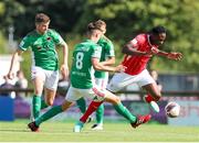 25 July 2021; Romeo Parkes of Sligo Rovers in action against Cian Coleman of Cork City during the FAI Cup First Round match between Sligo Rovers and Cork City at The Showgrounds in Sligo. Photo by Michael P Ryan/Sportsfile