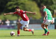 25 July 2021; Jordan Gibson of Sligo Rovers in action against Dylan McGlade of Cork City during the FAI Cup First Round match between Sligo Rovers and Cork City at The Showgrounds in Sligo. Photo by Michael P Ryan/Sportsfile