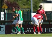 25 July 2021; Beineon O'Brien-Whitmarsh of Cork City, left, celebrates after scoring his side's first goal with team-mate Darragh Crowley during the FAI Cup First Round match between Sligo Rovers and Cork City at The Showgrounds in Sligo. Photo by Michael P Ryan/Sportsfile