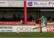 25 July 2021; Dylan McGlade of Cork City shoots to score his side's second goal from a penalty during the FAI Cup First Round match between Sligo Rovers and Cork City at The Showgrounds in Sligo. Photo by Michael P Ryan/Sportsfile