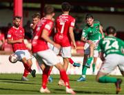 25 July 2021; Dale Holland of Cork City shoots to score his side's third goal during the FAI Cup First Round match between Sligo Rovers and Cork City at The Showgrounds in Sligo. Photo by Michael P Ryan/Sportsfile