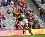 25 July 2021; Johnny Heaney of Galway in action against Oisín  Mullin of Mayo during the Connacht GAA Senior Football Championship Final match between Galway and Mayo at Croke Park in Dublin. Photo by Ray McManus/Sportsfile