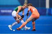 26 July 2021; Sarah Hawkshaw of Ireland in action against Marloes Johanna Maria Keetels of Netherlands during the women's pool A group stage match between Ireland and Netherlands at the Oi Hockey Stadium during the 2020 Tokyo Summer Olympic Games in Tokyo, Japan. Photo by Stephen McCarthy/Sportsfile