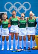 26 July 2021; Ireland players sing their national anthem before the women's pool A group stage match between Ireland and Netherlands at the Oi Hockey Stadium during the 2020 Tokyo Summer Olympic Games in Tokyo, Japan. Photo by Stephen McCarthy/Sportsfile
