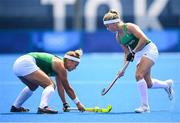 26 July 2021; Chloe Watkins, right, and Michelle Carey of Ireland warm-up before their women's pool A group stage match against Netherlands at the Oi Hockey Stadium during the 2020 Tokyo Summer Olympic Games in Tokyo, Japan. Photo by Stephen McCarthy/Sportsfile