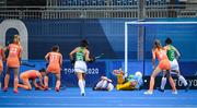 26 July 2021; Malou Pheninckz of Netherlands scores her side's second goal past Ireland goalkeeper Ayeisha McFerran during the women's pool A group stage match between Ireland and Netherlands at the Oi Hockey Stadium during the 2020 Tokyo Summer Olympic Games in Tokyo, Japan. Photo by Stephen McCarthy/Sportsfile