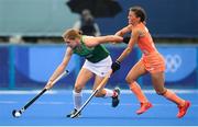 26 July 2021; Katie Mullan of Ireland in action against Maria Verschoor of Netherlands during the women's pool A group stage match between Ireland and Netherlands at the Oi Hockey Stadium during the 2020 Tokyo Summer Olympic Games in Tokyo, Japan. Photo by Stephen McCarthy/Sportsfile