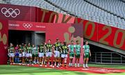 26 July 2021; Ireland captain Billy Dardis leads his side out before the rugby sevens men's pool C match between Ireland and South Africa at the Tokyo Stadium during the 2020 Tokyo Summer Olympic Games in Tokyo, Japan. Photo by Brendan Moran/Sportsfile