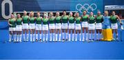26 July 2021; Ireland players stand for the playing of the National Anthem before the women's pool A group stage match between Ireland and Netherlands at the Oi Hockey Stadium during the 2020 Tokyo Summer Olympic Games in Tokyo, Japan. Photo by Stephen McCarthy/Sportsfile