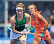26 July 2021; Sarah Torrans of Ireland and Xan Gerdien de Waard of Netherlands during the women's pool A group stage match between Ireland and Netherlands at the Oi Hockey Stadium during the 2020 Tokyo Summer Olympic Games in Tokyo, Japan. Photo by Stephen McCarthy/Sportsfile
