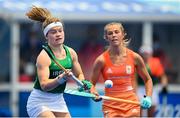 26 July 2021; Sarah Torrans of Ireland and Xan Gerdien de Waard of Netherlands during the women's pool A group stage match between Ireland and Netherlands at the Oi Hockey Stadium during the 2020 Tokyo Summer Olympic Games in Tokyo, Japan. Photo by Stephen McCarthy/Sportsfile