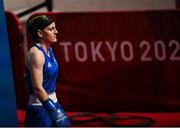 26 July 2021; Michaela Walsh of Ireland makes her way out for her Women's Featherweight Round of 16 bout with Irma Testa of Italy at the Kokugikan Arena during the 2020 Tokyo Summer Olympic Games in Tokyo, Japan. Photo by Ramsey Cardy/Sportsfile