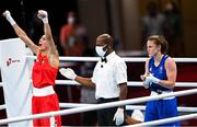 26 July 2021; Michaela Walsh of Ireland applauds as her opponent Irma Testa of Italy is declared the winner after their Women's Featherweight Round of 16 bout at the Kokugikan Arena during the 2020 Tokyo Summer Olympic Games in Tokyo, Japan. Photo by Ramsey Cardy/Sportsfile