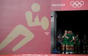 26 July 2021; Ireland captain Billy Dardis and team-mates before the rugby sevens men's pool C match between Ireland and USA at the Tokyo Stadium during the 2020 Tokyo Summer Olympic Games in Tokyo, Japan. Photo by Stephen McCarthy/Sportsfile