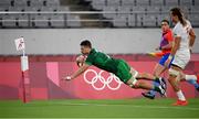26 July 2021; Harry McNulty of Ireland scores a try during the rugby sevens men's pool C match between Ireland and USA at the Tokyo Stadium during the 2020 Tokyo Summer Olympic Games in Tokyo, Japan. Photo by Stephen McCarthy/Sportsfile
