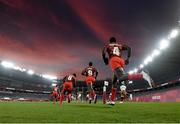 26 July 2021; Kenya players run out before the rugby sevens men's pool A match between South Africa and Kenya at the Tokyo Stadium during the 2020 Tokyo Summer Olympic Games in Tokyo, Japan. Photo by Stephen McCarthy/Sportsfile