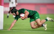 26 July 2021; Foster Horan of Ireland scores a try during the rugby sevens men's pool C match between Ireland and USA at the Tokyo Stadium during the 2020 Tokyo Summer Olympic Games in Tokyo, Japan. Photo by Stephen McCarthy/Sportsfile