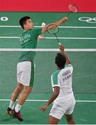 26 July 2021; Nhat Nyugen of Ireland in action against Niluka Karunaratne of Sri Lanka during the men's singles group play stage match at the Musashino Forest Sport Plaza during the 2020 Tokyo Summer Olympic Games in Tokyo, Japan. Photo by Ramsey Cardy/Sportsfile