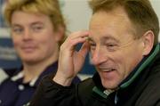 21 February 2004; Eddie O'Sullivan and Ireland captain Brian O'Driscoll at a press conference ahead of the RBS Six Nations game between Ireland and Wales. Lansdowne Road, Dublin. Picture credit; Ray McManus / SPORTSFILE *EDI*