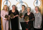 28 February 2004; Marian Carolan, on behalf of the late Kathleen Mills Hill, Eileen Duffy O'Mahony, Una O'Connor and Maura Brack and Nancy McCarthy, on behalf of their  late sister Sophie Brack, who were named on the Camogie team of the Century, at the Cumann Camogaiocht na nGael centenary celebrations at the Citywest Hotel, Dublin. Picture credit; Brendan Moran / SPORTSFILE *EDI*
