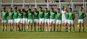 13 July 2013; The Leitrim team stand for the National Anthem. GAA Football All-Ireland Senior Championship, Round 2, Leitrim v Armagh, Pairc Sean Mac Diarmada, Carrick-on-Shannon, Co. Leitrim. Picture credit: Oliver McVeigh / SPORTSFILE