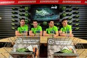 17 July 2013; Dublin footballers, from left, Michael Darragh Macauley, Philly McMahon, Bernard Flynn, and Diarmuid Connolly, in attendance at the announcement of the official ambassadors for Warrior Sports. JACC Sports Distributors Limited, Ballymount Cross, Dublin. Photo by Sportsfile
