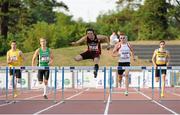 17 July 2013; Thomas Barr, Ireland/Ferrybank A.C., Co. Waterford, clears the final hurdle on his way to winning the Men's 400m Hurdle event during the Morton Games InterBLÉ National Track and Field. Morton Stadium, Santry, Co. Dublin. Picture credit: Tomas Greally / SPORTSFILE