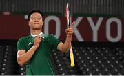 26 July 2021; Nhat Nyugen of Ireland celebrates following his victory over Niluka Karunaratne of Sri Lanka during the men's singles group play stage match at the Musashino Forest Sport Plaza during the 2020 Tokyo Summer Olympic Games in Tokyo, Japan. Photo by Ramsey Cardy/Sportsfile