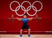 26 July 2021; Zulfiya Chinshanlo of Kazakhstan on her first attempt of lifting 90kg during the women's 55kg group A weightlifting final at the Tokyo Internarional Forum during the 2020 Tokyo Summer Olympic Games in Tokyo, Japan. Photo by Brendan Moran/Sportsfile