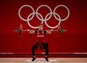 26 July 2021; Kristina Shermetova of Turkmenistan has a failed attempt of lifting 92kg during the women's 55kg group A weightlifting final at the Tokyo Internarional Forum during the 2020 Tokyo Summer Olympic Games in Tokyo, Japan. Photo by Brendan Moran/Sportsfile