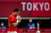 26 July 2021; Alex Davis of Great Britain celebrates scoring a try during the rugby sevens men's pool B match between Great Britain and Japan at the Tokyo Stadium during the 2020 Tokyo Summer Olympic Games in Tokyo, Japan. Photo by Stephen McCarthy/Sportsfile