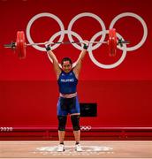 26 July 2021; Hidilyn Diaz of Philippines sets a new Olympic record of lifting 127kg in the clean and jerk to win Gold during the women's 55kg group A weightlifting final at the Tokyo Internarional Forum during the 2020 Tokyo Summer Olympic Games in Tokyo, Japan. Photo by Brendan Moran/Sportsfile