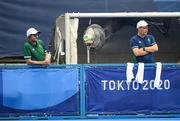 26 July 2021; Ireland manager Sean Dancer, left, and assistant coach Mick McKinnon during the women's pool A group stage match between Ireland and Netherlands at the Oi Hockey Stadium during the 2020 Tokyo Summer Olympic Games in Tokyo, Japan. Photo by Stephen McCarthy/Sportsfile
