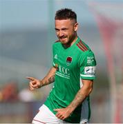 25 July 2021; Dylan McGlade of Cork City celebrates after scoring his side's second goal from a penalty during the FAI Cup First Round match between Sligo Rovers and Cork City at The Showgrounds in Sligo. Photo by Michael P Ryan/Sportsfile