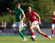 25 July 2021; Jordan Gibson of Sligo Rovers in action against Darragh Crowley of Cork City during the FAI Cup First Round match between Sligo Rovers and Cork City at The Showgrounds in Sligo. Photo by Michael P Ryan/Sportsfile