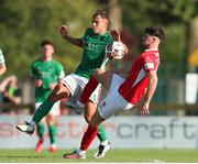 25 July 2021; Beineon O'Brien-Whitmarsh of Cork City in action against Danny Kane of Sligo Rovers during the FAI Cup First Round match between Sligo Rovers and Cork City at The Showgrounds in Sligo. Photo by Michael P Ryan/Sportsfile